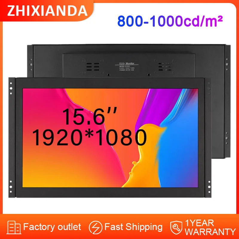 

Zhixianda 1000nits Industrial 15.6 Inch LCD Open Frame Monitor 1920*1080 Metal Case Touch Screen Display with HD VGA USB Input