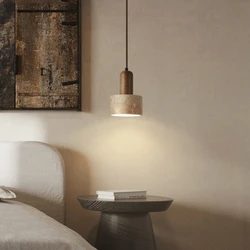 Natural Stone Pendant Light Dark Wood E27 G9 Bulb For Dining Room Bar Bedroom Bedside Cord Adjustable