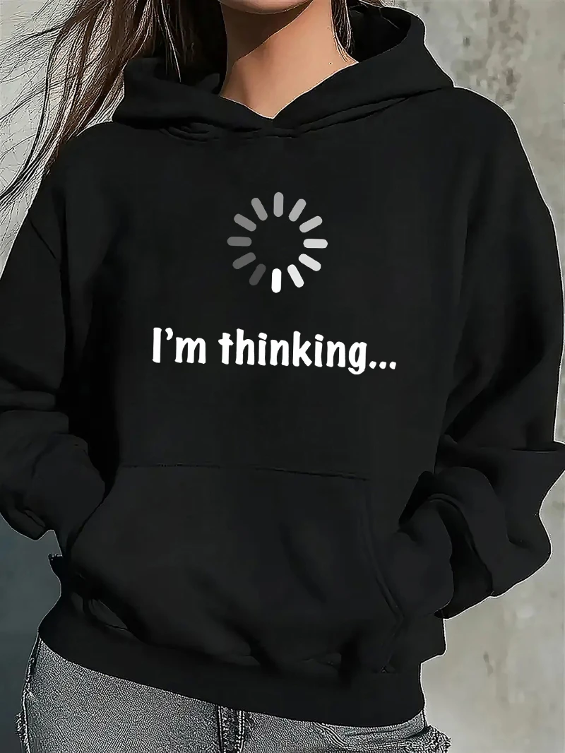 

2025 Autumn and Winter Black Hoodie _'m Thinking_ Graphic Design Casual High-end Luxury Is for Both Men and Women Top Y2k