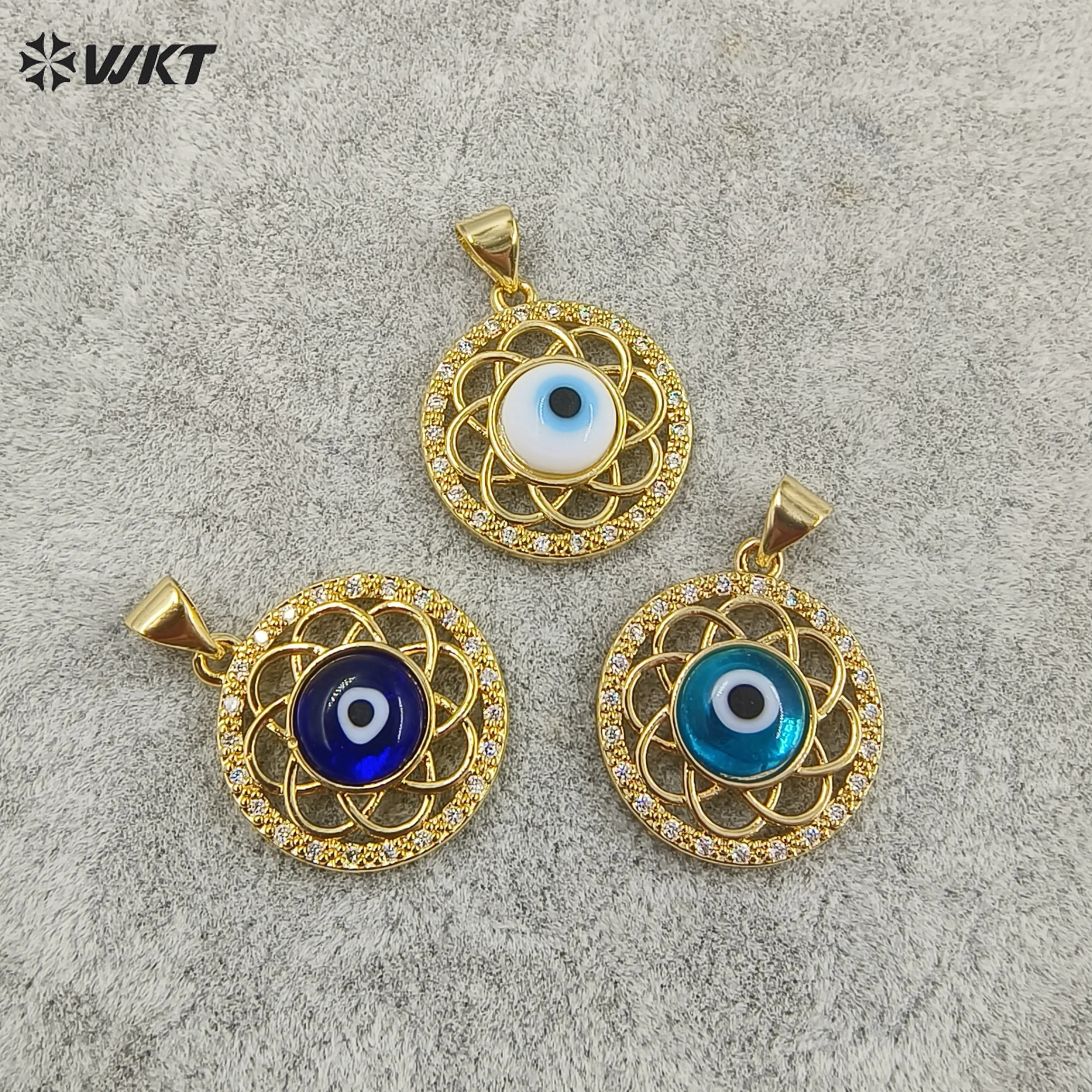 WT-MP286 Newest Round Turkey Eye With Micropave Cubic Zircon Setting Enamel Pendant For Necklace Design