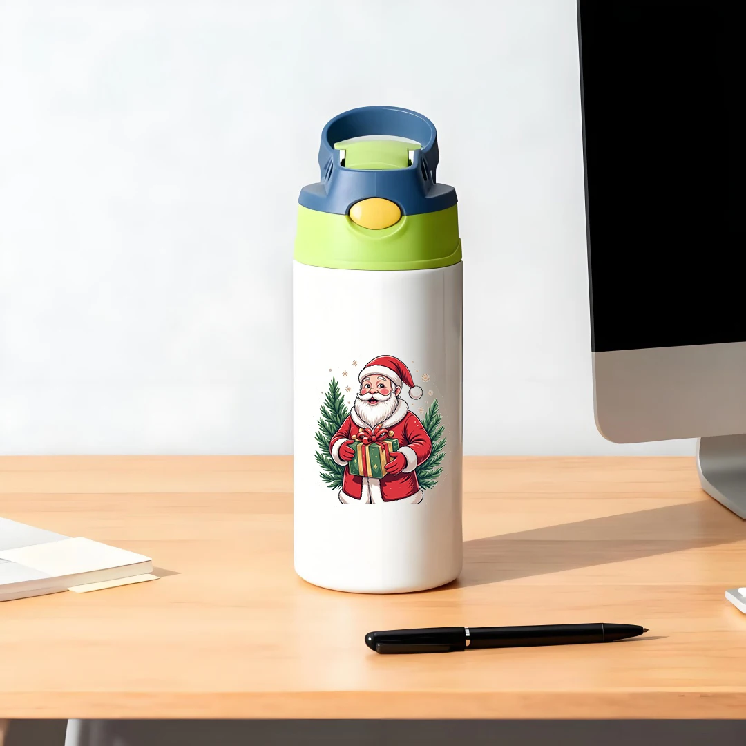 Geïsoleerde beker van roestvrij staal 304 + kinderrietjesbeker Kerstman geschenkdoos Cartoon Edition Essentiële kerstbeker voor kinderen