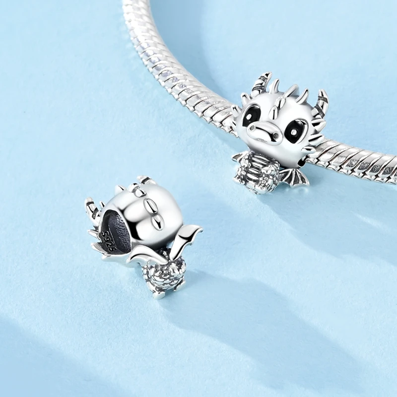 

925 Sterling Silver Charms Bead CZ Zircon Little Dragon Dangle Fit Original Bracelet DIY Women Jewelry