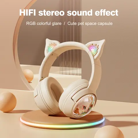 Onikuma B5 Draadloze Gaming Headset Gamer Oortelefoon Stereo Hoofdtelefoon Met Microfoon Rgb Licht Schattige 3d Cartoon Voor Ipad Tablet Pc Ps4