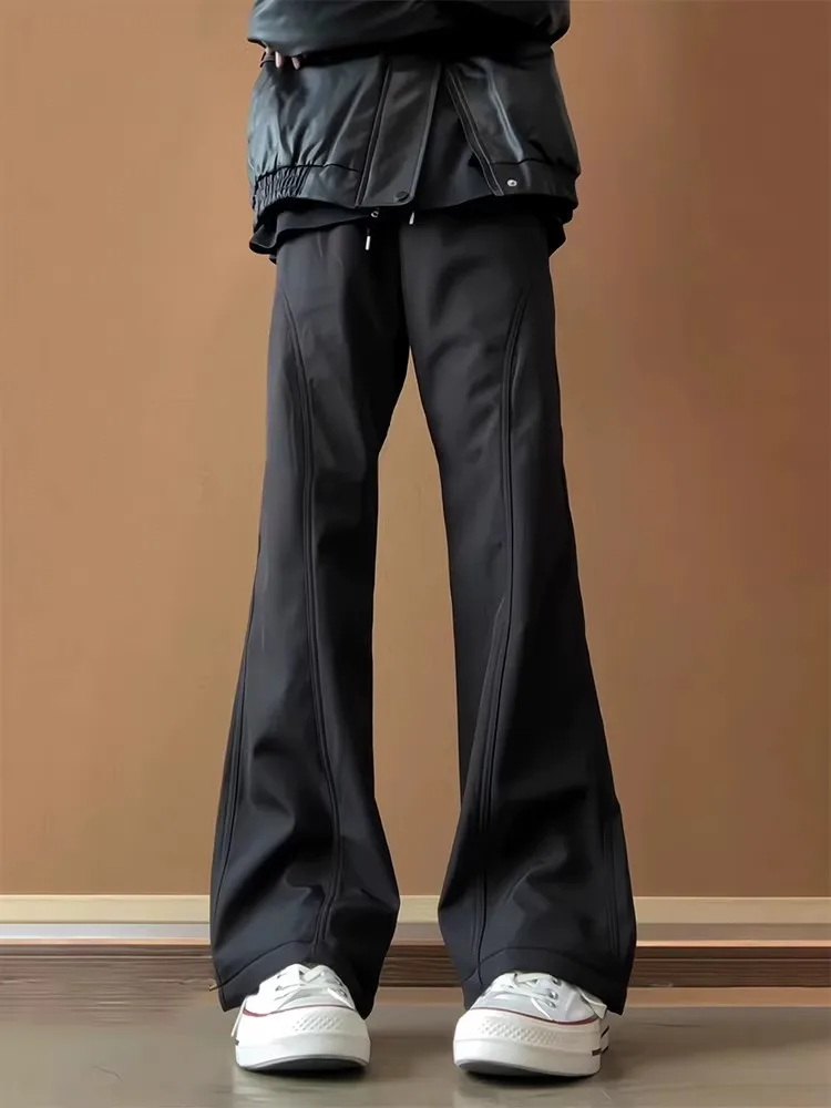 Black American Style Soft  Men's Autumnal Waterproof Windproof Quick Dry Workwear Trousers Casual Diagonal Cut Straight Leg