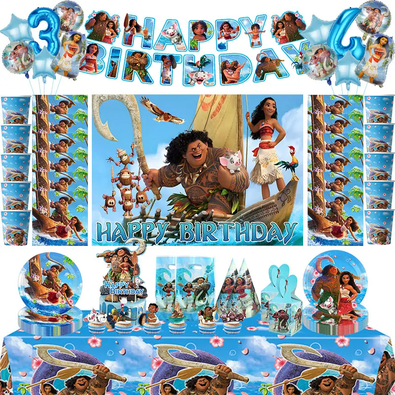 Moana 2ème décoration de fête d'anniversaire Oceania Vaiana thème nappe ballons Kit Moana ballons joyeux bannière fournitures enfants filles