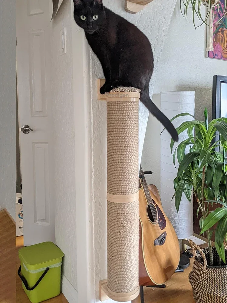 Cat Scratching Post Wall Furniture Wood Wall Mounted Kitten Scratcher Tree Tower Toys Thicker Column for Indoor Cats Accessories