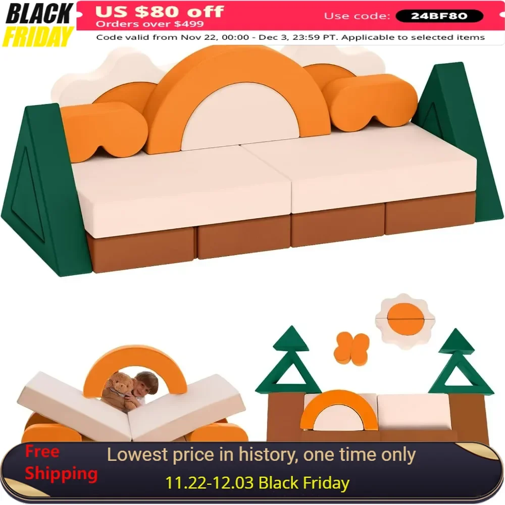 18PCS Modular Kids Play Couch Building Fort,Convertible Foam, Multifunctional Kids Sofa, Toddler Baby Playroom/Bedroom Furniture