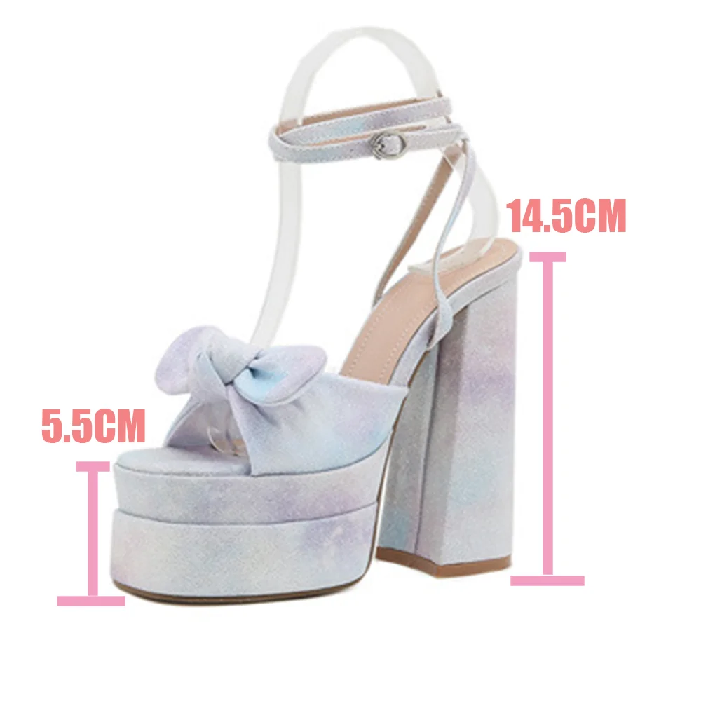 IPPEUM Glitter Platform Block High Heels Women Silver Party Sandals 2023 New In y2k Sexy Sandalias Pink Bratz Cute Shoes