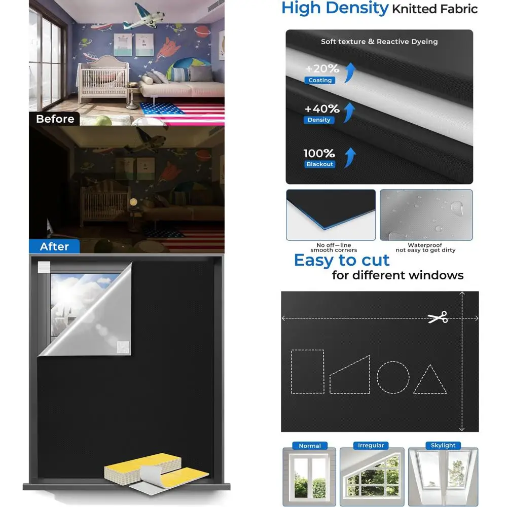 

Портативные светонепроницаемые шторы 63x70 для спальни, термостойкие, без сверления, идеально подходят для детской или комнаты для просмотра ТВ (черные)