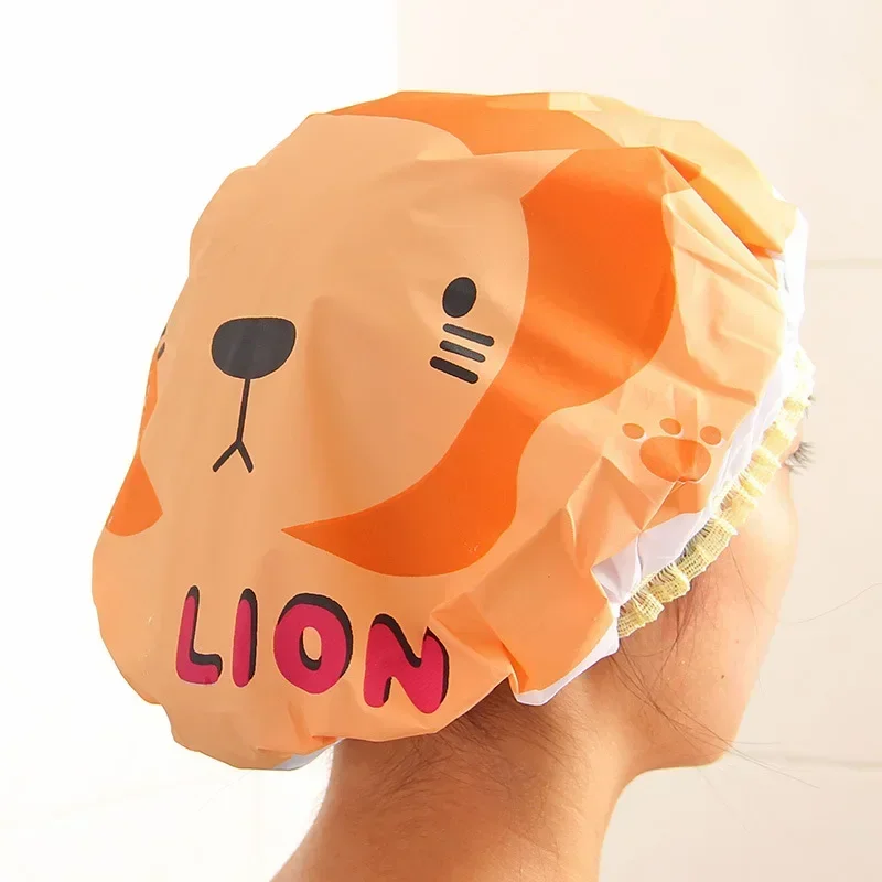 Skullies Cartoon Bathroom Shower Cap Thicken Bathing Caps Band Fashion Wave Point Bath Hats Women Hair Salon Bathing Accessorie