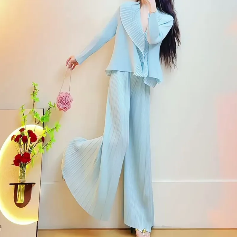 Miyake Pleated 2026 High-End New Set Simple Fashion Comfortable Casual Commuting Versatile Two-Piece Set with Design Sense Pleat