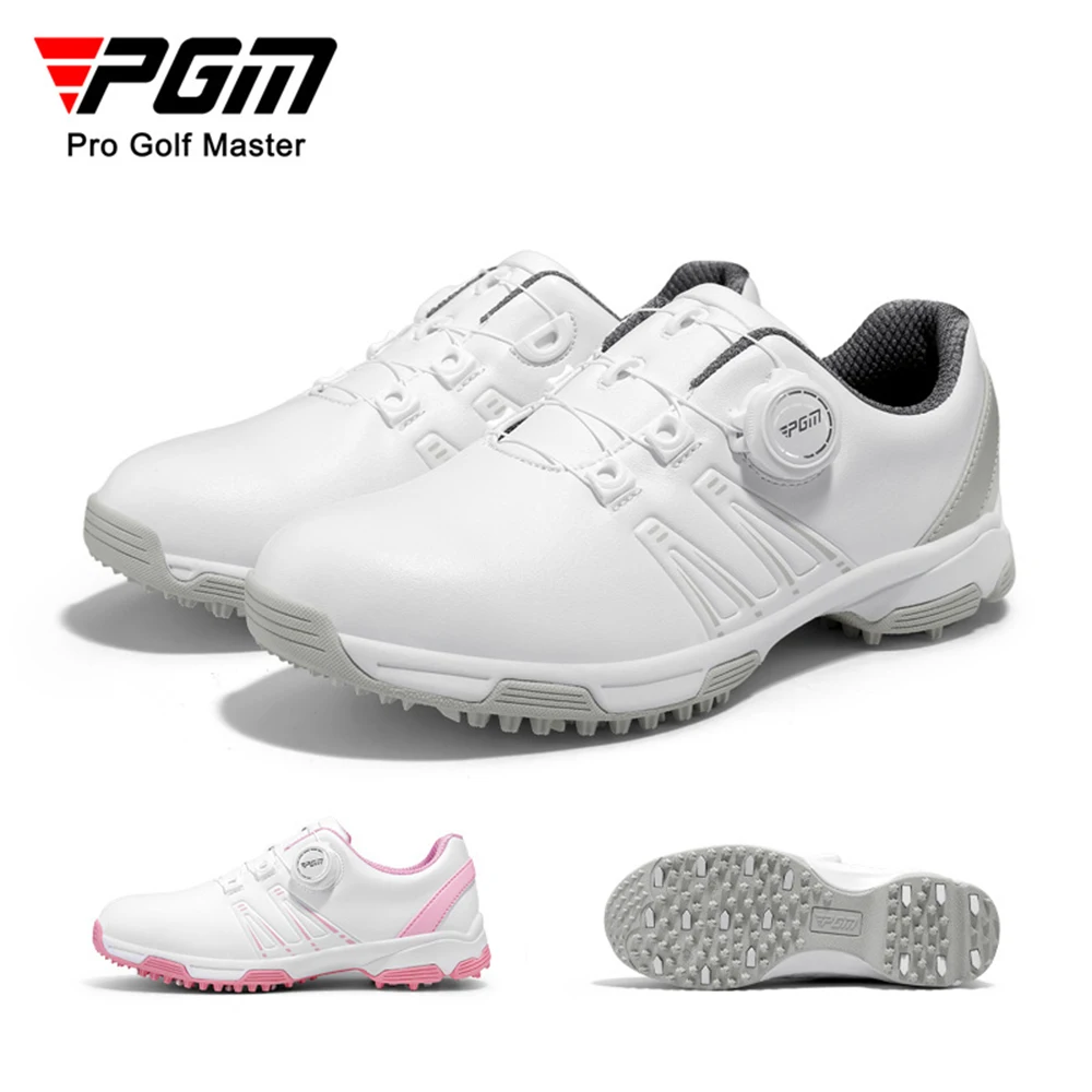 PGM New Golf Shoes Women\'s Super Waterproof Knob Lace Sports Shoes Golf Anti slip Studs Popcorn Mid Sole Women\'s Casual Shoes