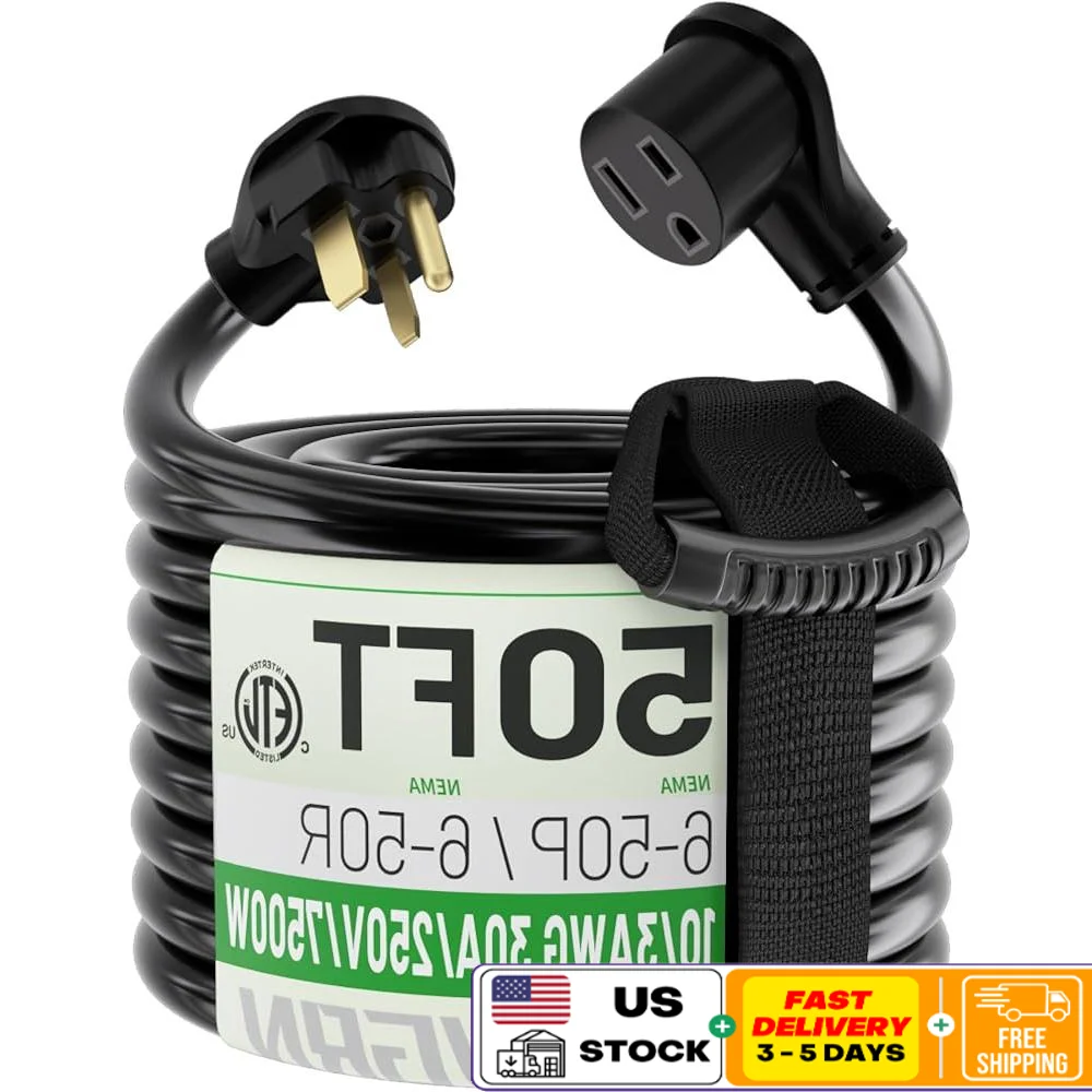

30AMP 50ft Welder Extension Cord 10Gauge 250V NEMA 6-50 Heavy Duty Outdoor Welding Power Cord ETL Listed Weatherproof Flexible