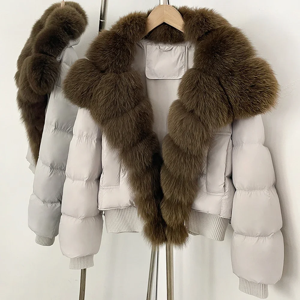 OFTBUY New Winter 90 Duck Down Jacket Women Real Fox Fur Short Warm Puffer Coat Female Fashion Casual Natural Fur Outerwear Lady