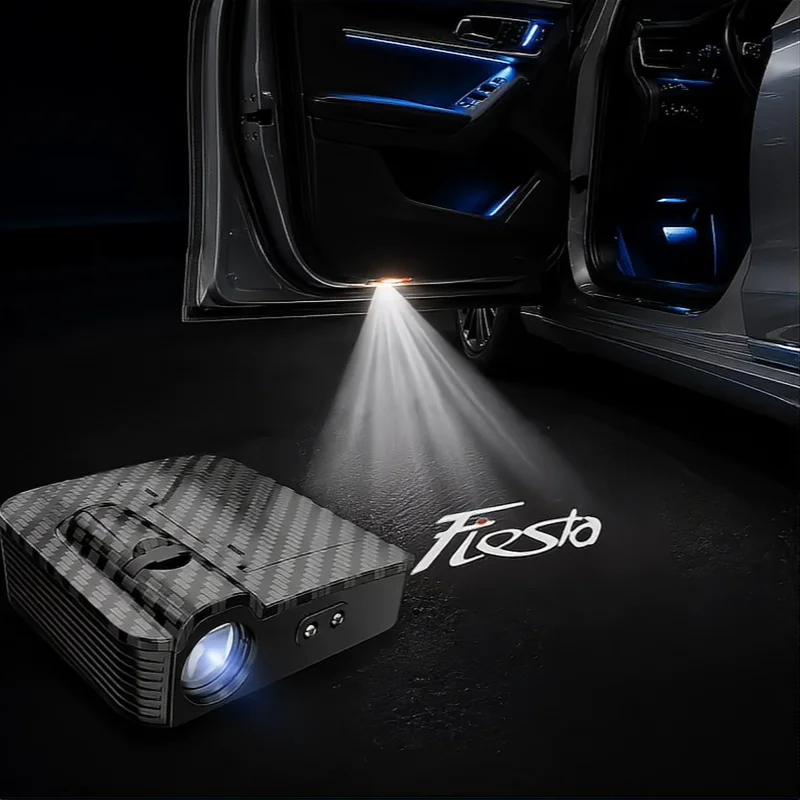 2PCS Battery Powered LED Car Door Welcome Light Projector for Ford Fiesta Focus Logo Wireless Magnetic Sensor