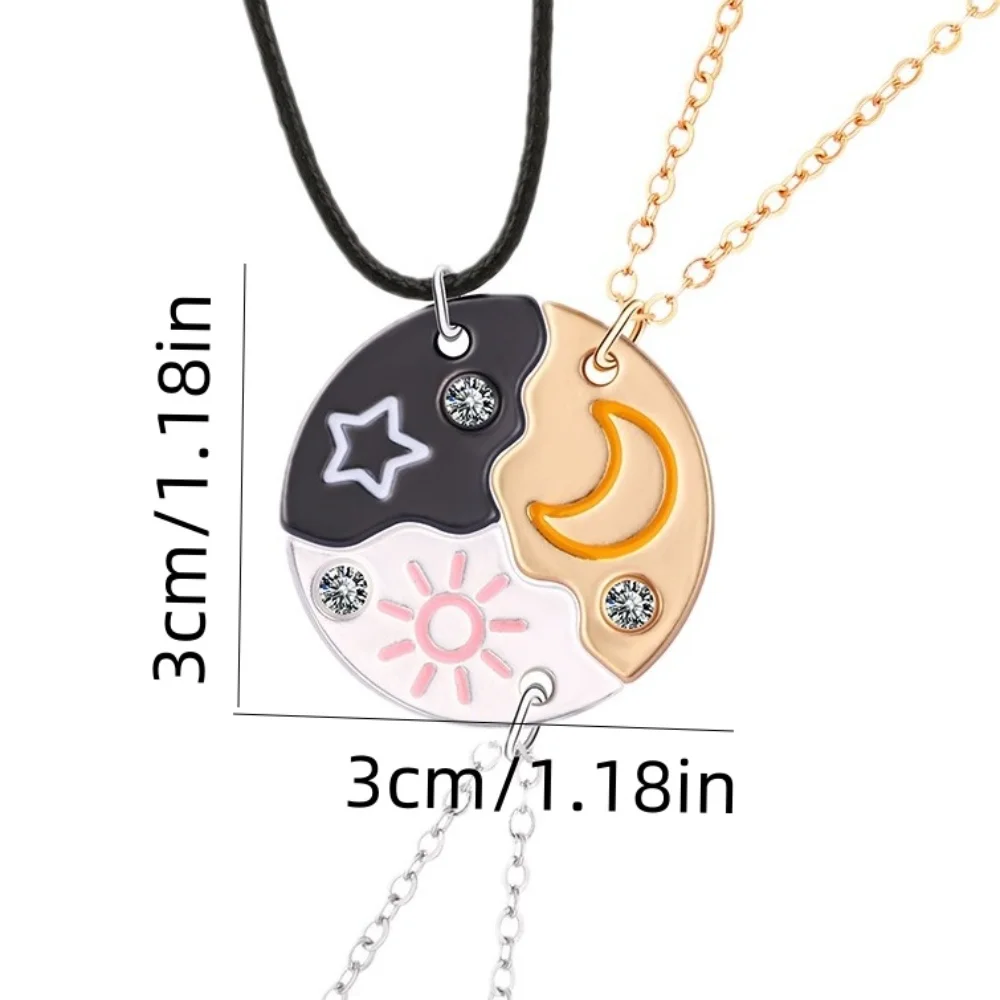 3pcs Pizza Shape Sun Star Moon Necklace Alloy Creative Best Friend Necklace Jewelry Necklace Combination