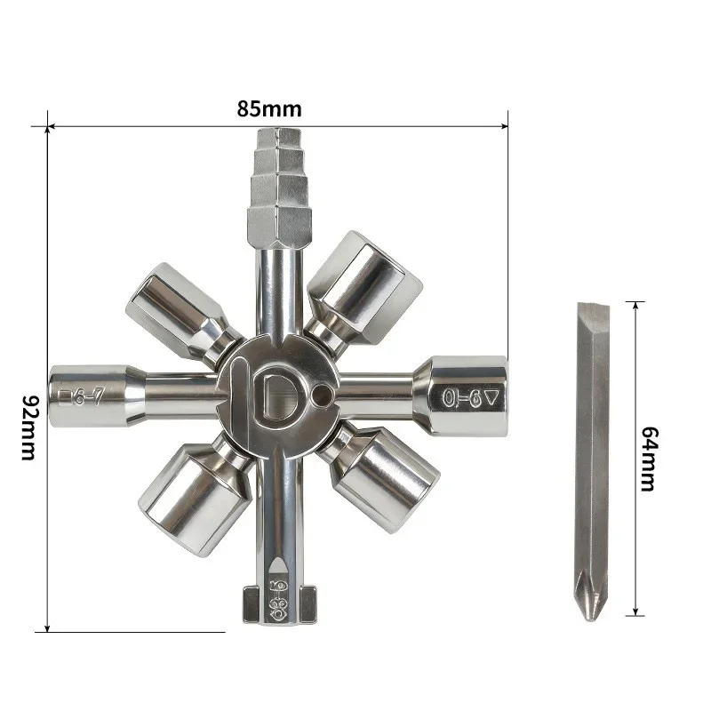 10 in 1 Multifunction Cross Square Key Wrench Alloy Universal Tool for Elevator Electrical Cabinet Maintenance