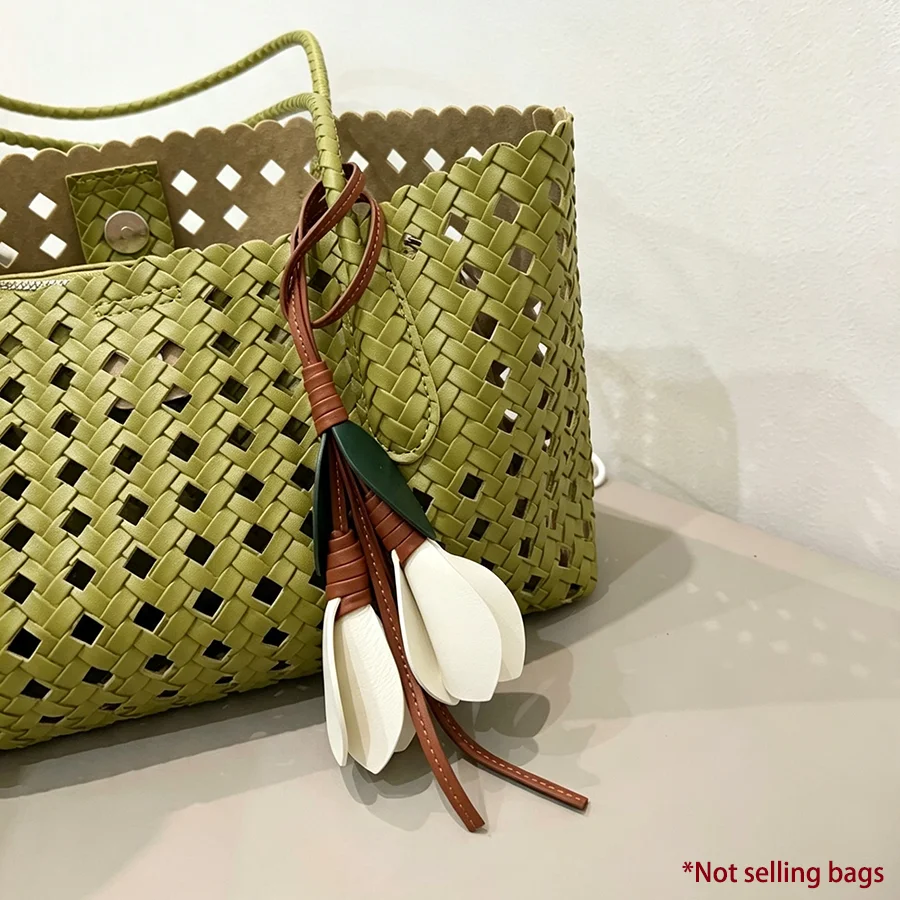 Fashion Sheepskin Leather Tulip Bag Charm Personalized Creativity Bag Pendant Minimalist Ornament Cute Flower Bag Charm