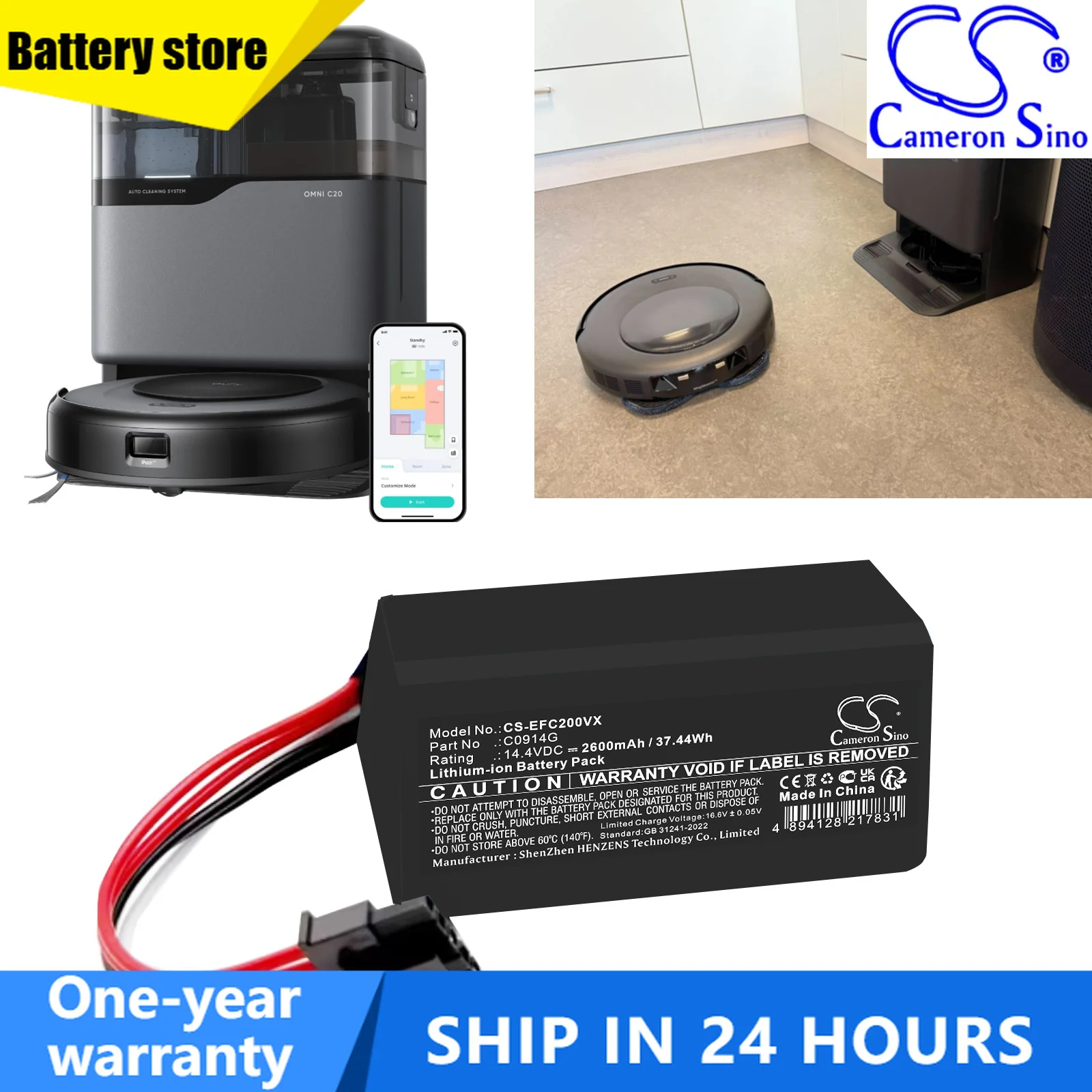 Replacement 14.4V 2600mAh/3400mAh Vacuum Battery C0914G T290H for Eufy Auto-Empty C10, Omni C20 Robot Vacuum