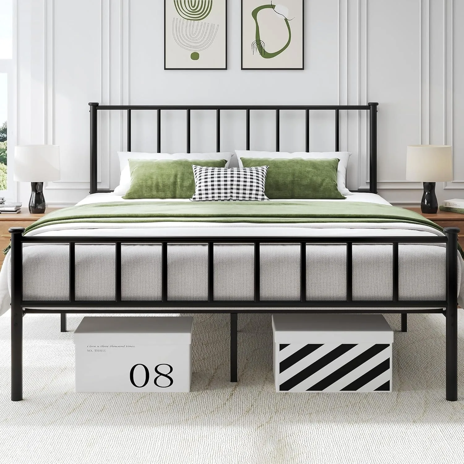 

Frame with Headboard and Footboard, Metal Platform Bed Frame, All Metal Slats Support, Under Bed Storage, No Box Spring Needed