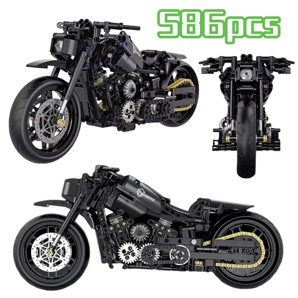 586PCS Technical Motorcycle Building Blocks Duke Harleys Motorbike Locomotive Model Car Vehicle MOC Assembly Bricks Toy Kid Gift