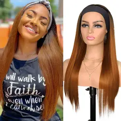 24 Inch Straight Headband Wig for Black Women Natural Looking Heat Resistant Synthetic Hair Band Wig for Daily Party Use