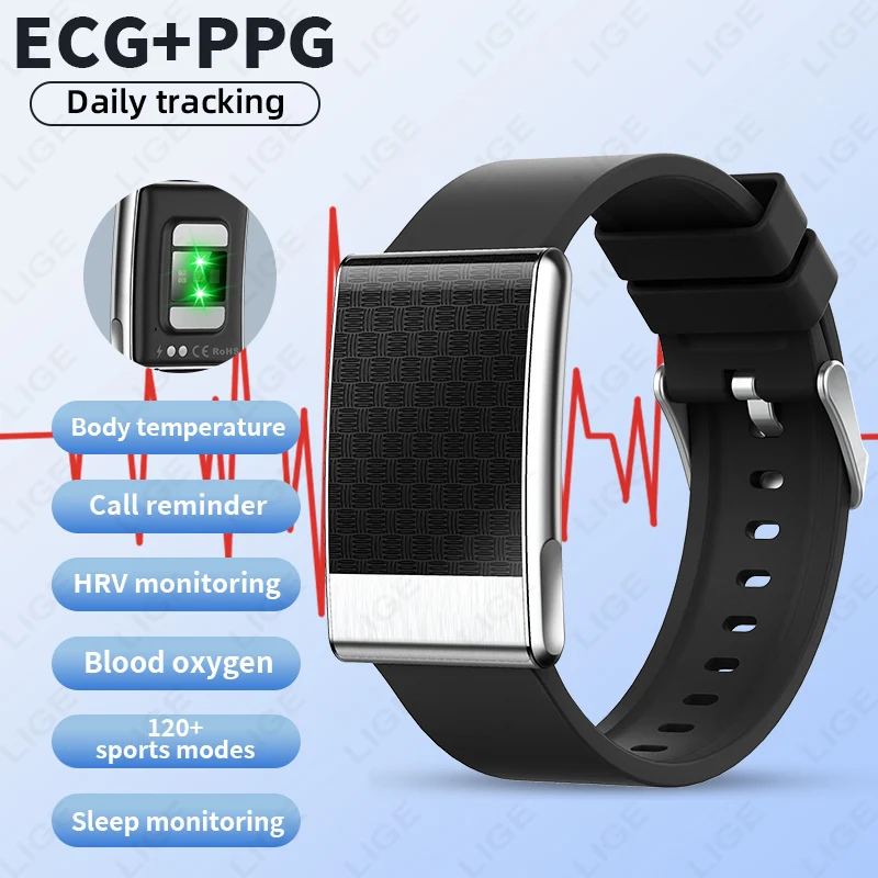 

LIGE ЭКГ + PPG Смарт-браслет Мужчины Спорт Фитнес Женское Здоровье Мониторинг сердечного ритма и кислорода в крови Водонепроницаемый браслет Наручные часы