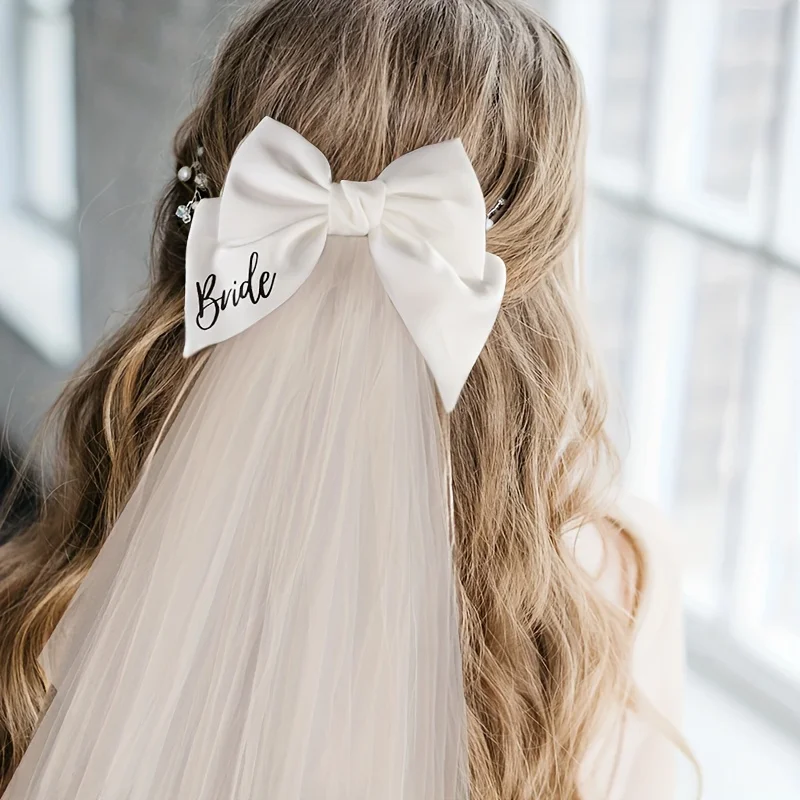 1pc White Bride-to-Be Bow Veil - Elegant Wedding Decoration,