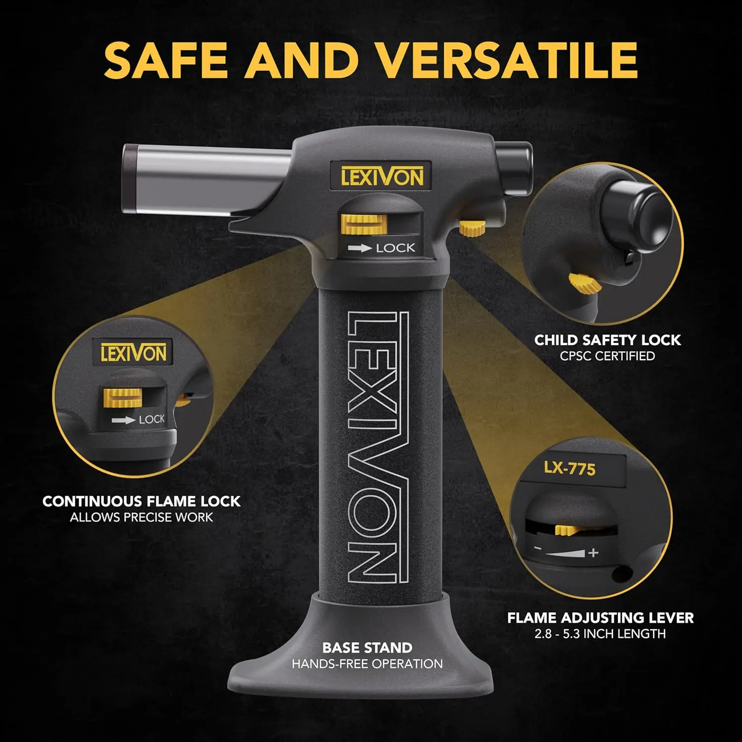 Refillable Butane Torch Lighter with Adjustable Flame, Safety Lock for Cooking and DIY Projects