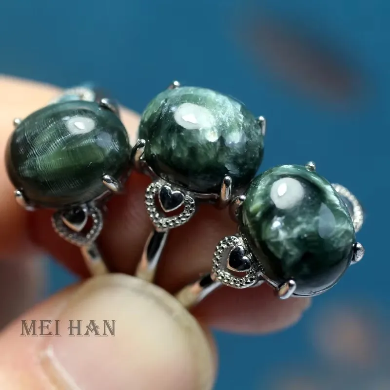 天然セラフィナイトフェザースケールオーバルビーズ調節可能なリング 