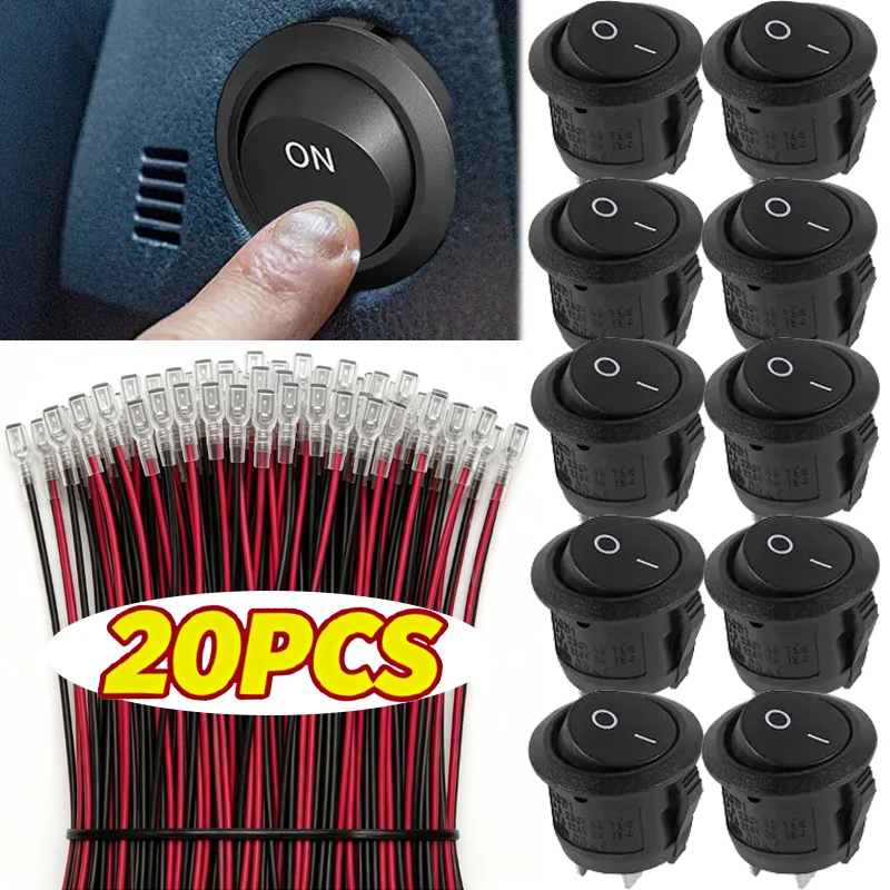 2-Pin Round Rocker ON/OFF Switch SPST for Automotive Marine Toggle Switch Modified Auto and Motorcycle Boat Switch Wire 1-20pcs