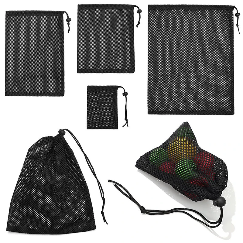 Black/White Durable Mesh Drawstring Bag - Multi-Purpose Storage for Home/Travel/Outdoor Laundry