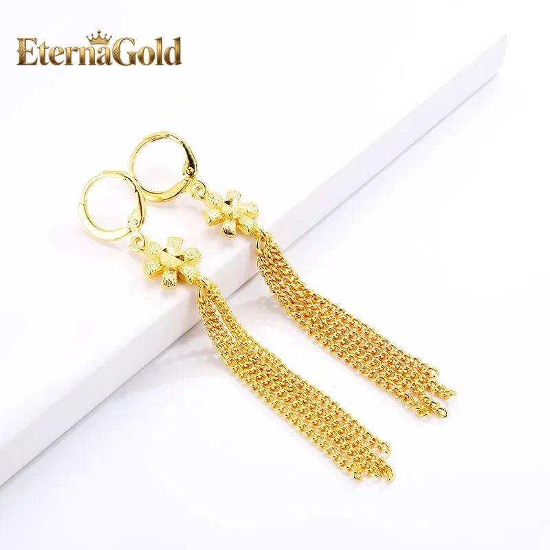 

Золотые серьги EternaGold AU999 для женщин, новый стиль, 24K, из настоящего золота, для коктейльных вечеринок, элегантные серьги-кисточки, подарок