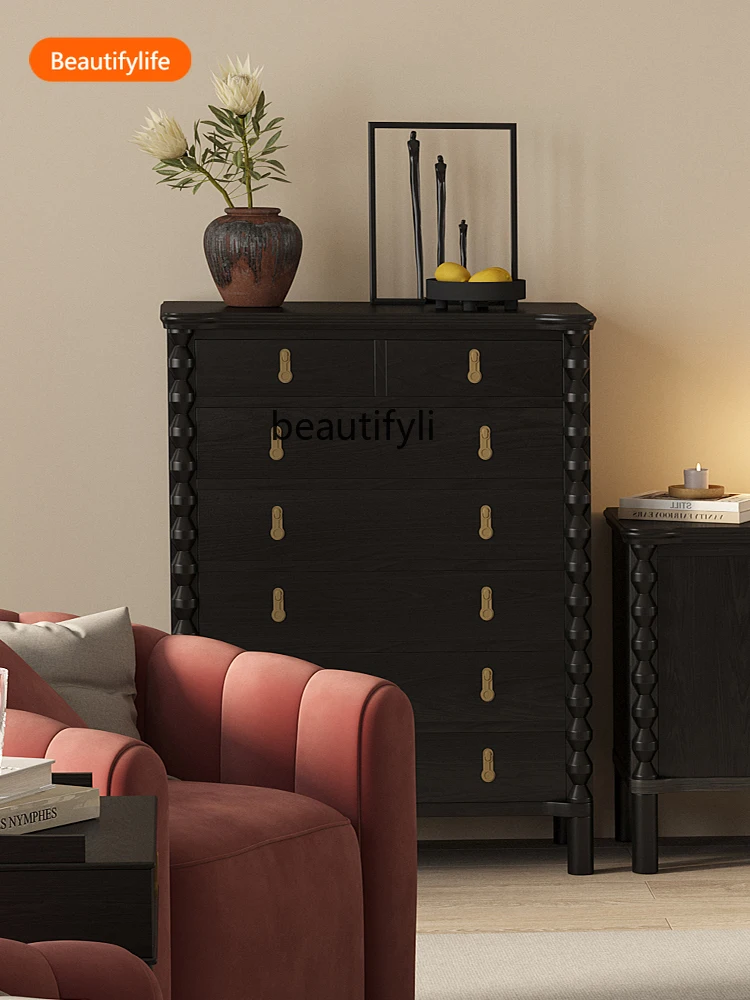 02A French solid wood bucket cabinet American retro living room entrance decorative cabinet six bucket locker