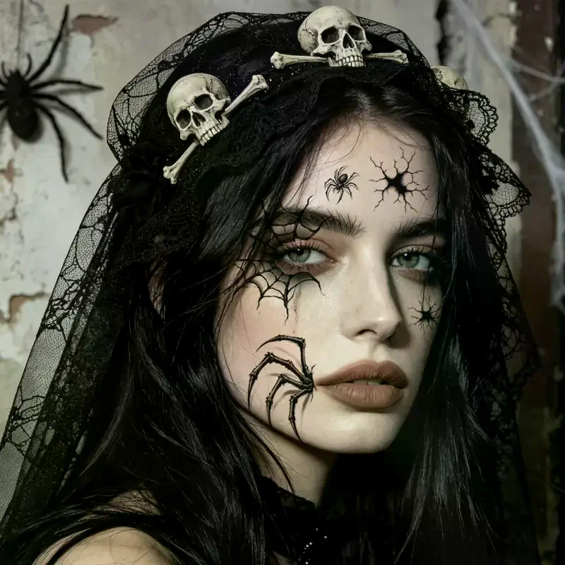 Halloween Temporary Body Tattoo Stickers 10 Sheets Waterproof Spider Web Eyebrow Decals for Masquerade Cosplay Use