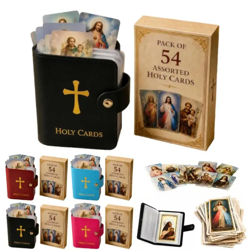Catholic Holy Card Holder Set Booklet with 52 Catholic Mary Our Lady of Grace Prayer Card Organizer Religious Spiritual Gifts