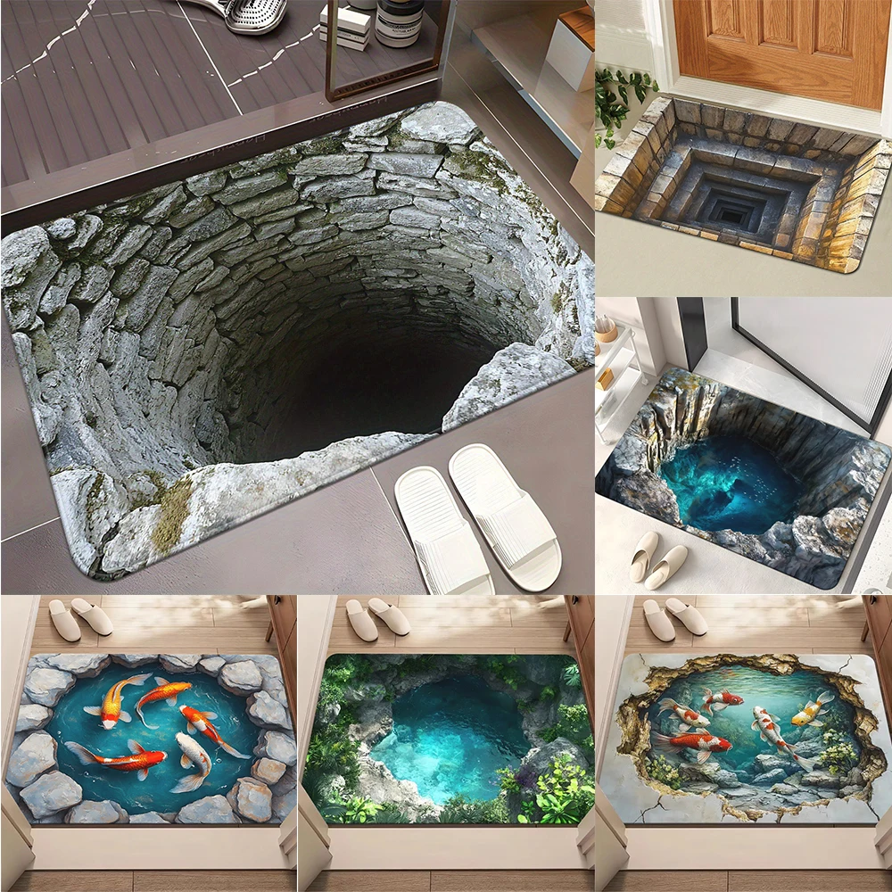 3D Optical Illusion Endless Abyss Doormat Non Slip Machine Washable Rug for Bathroom Bedroom Camping Yoga Durable Floor Mat