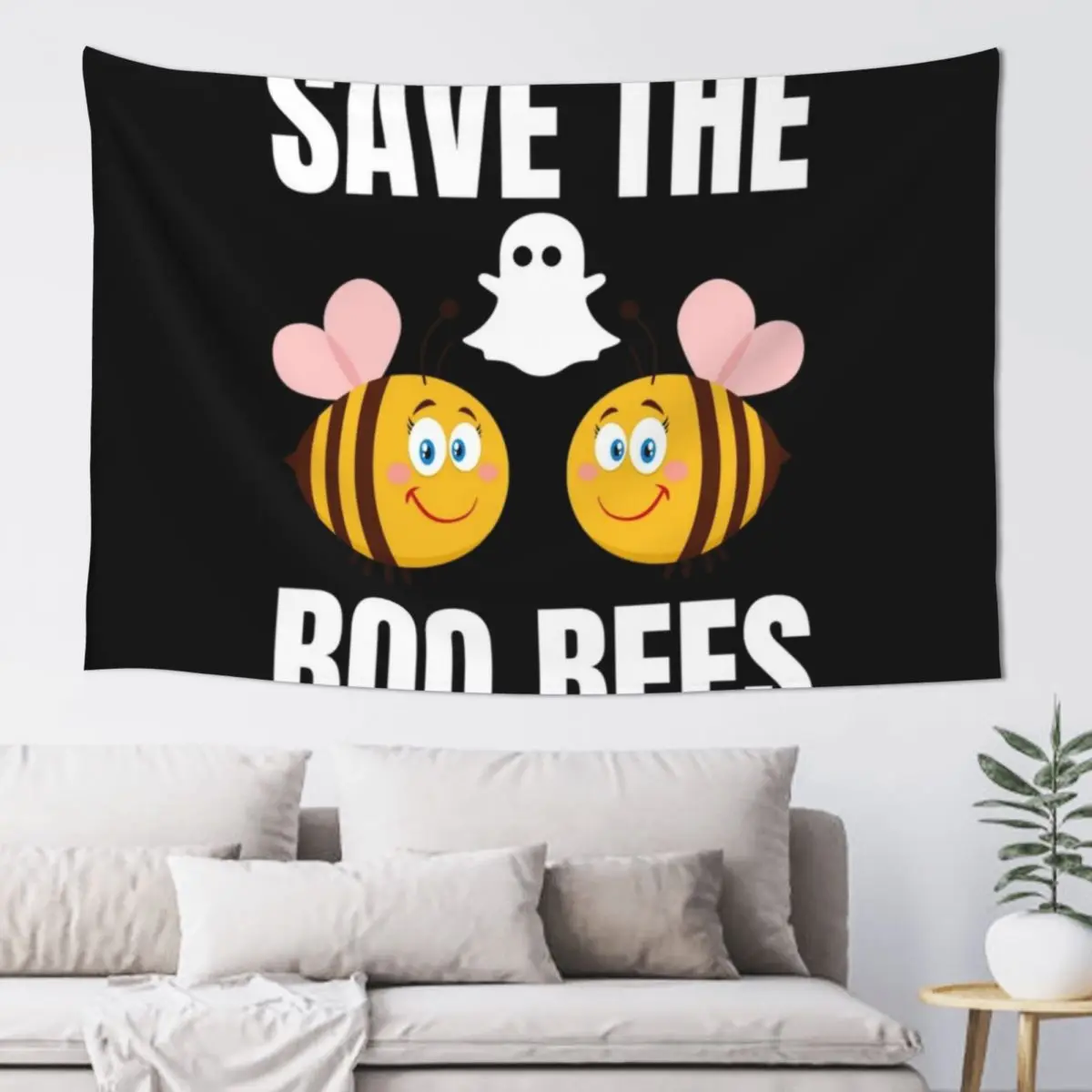 

Save The Boo Bees Cute Honey Bees And Boos Halloween Breast Cancer Awareness Tapestry Decoration Bedroom Tapestry