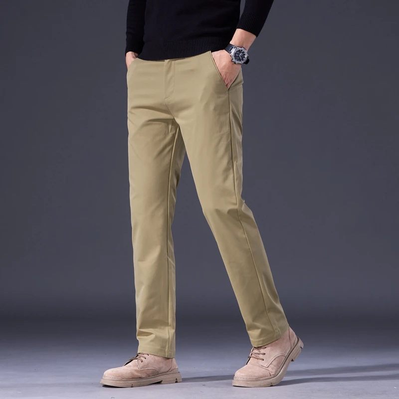 ربيع الخريف الرجال مستقيم سليم سراويل تقليدية تنوعا السراويل البضائع موضة بلون بنطلون ذكر أسود رمادي كاكي أزرق