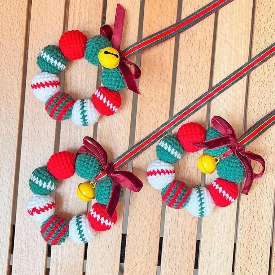 New Christmas Handmade Crochet Hanging Pendant Creative Car Wreath Ornament Xmas Blessing Decor Home Holiday Decoration Gift