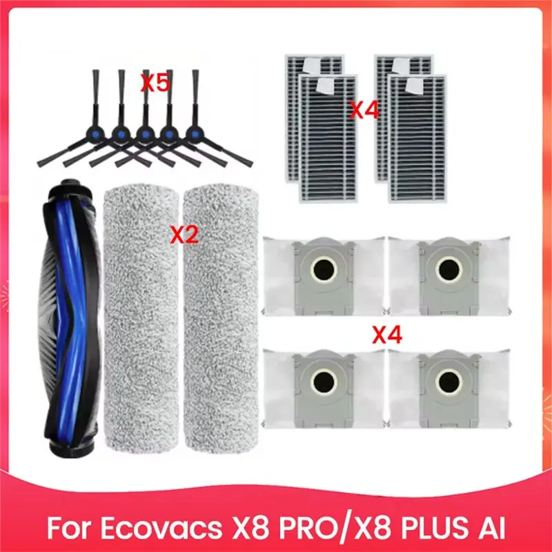 ABJO-16PCS Vacuum Cleaner Brush Dust Bag And Filter Set For Ecovacs X8 PRO X8 PLUS AI Vacuum Cleaner Replacement Parts