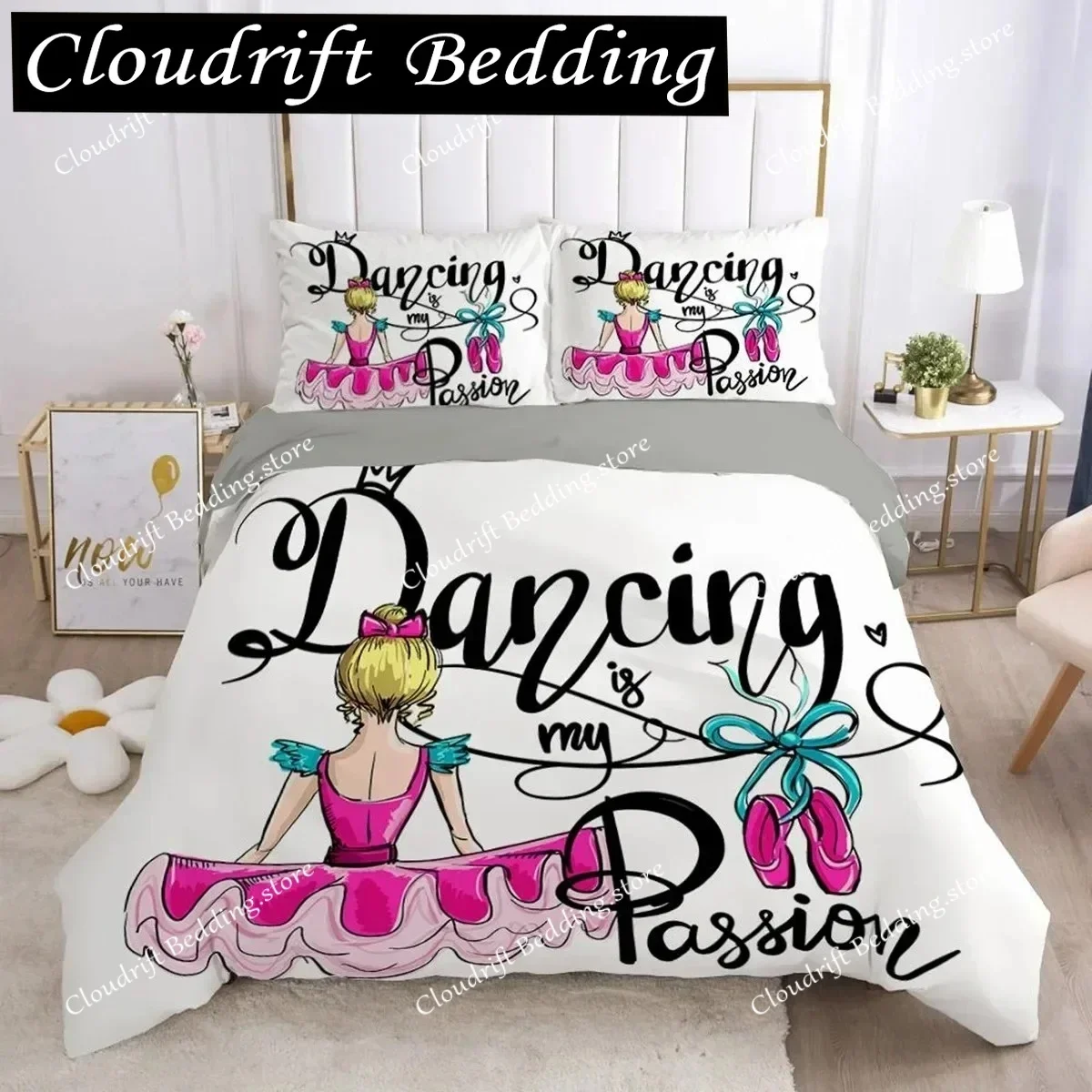 3D Print Ballet Dancer Duvet Cover Set King Size Dancing Is My Passion Bedding Set Microfiber Girl Ballet Shoes Quilt Cover026