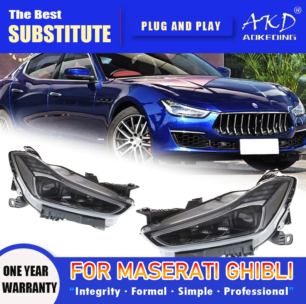 AKD Head Lamp for Maserati Ghibli LED Headlight 2014-2022 Headlights Ghibli DRL Turn Signal High Beam Angel Eye Projector Lens