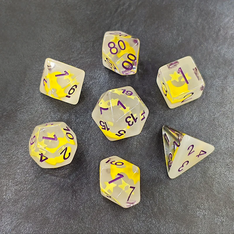7 قطعة/المجموعة مضيئة نرد متعدد السطوح نجوم القمر الراتنج مجموعة نرد عدد الزينة ل DND TRPG ألعاب مجلس ألعاب اكسسوارات