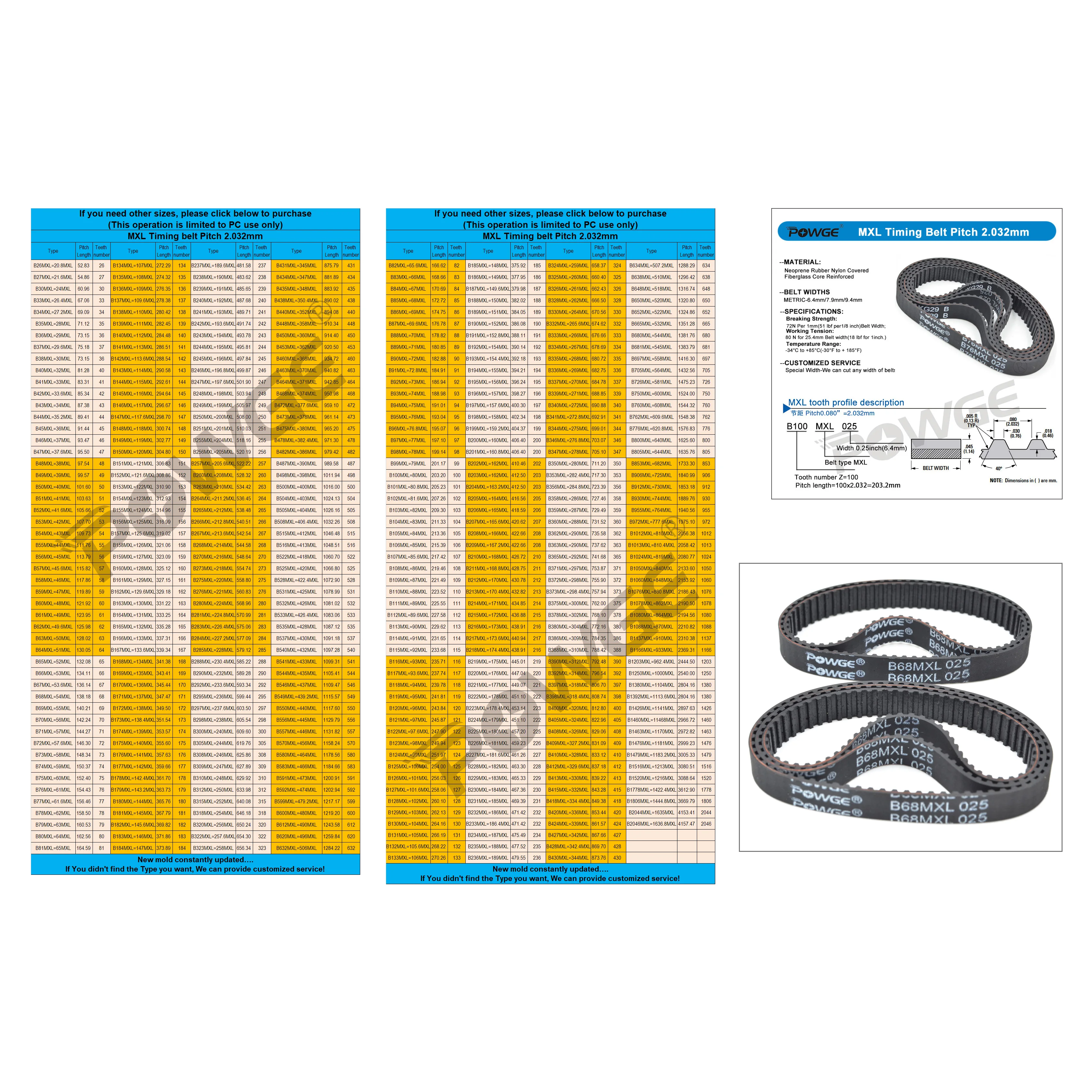 POWGE 5PCS MXL Timing belt B27 B28 B30 B33 B37 B38 B40 B41 B42 B43 B45 B46 B47 B48 B49 B50 B51 B52 B53 B54 B55 B56 Width 3-20mm