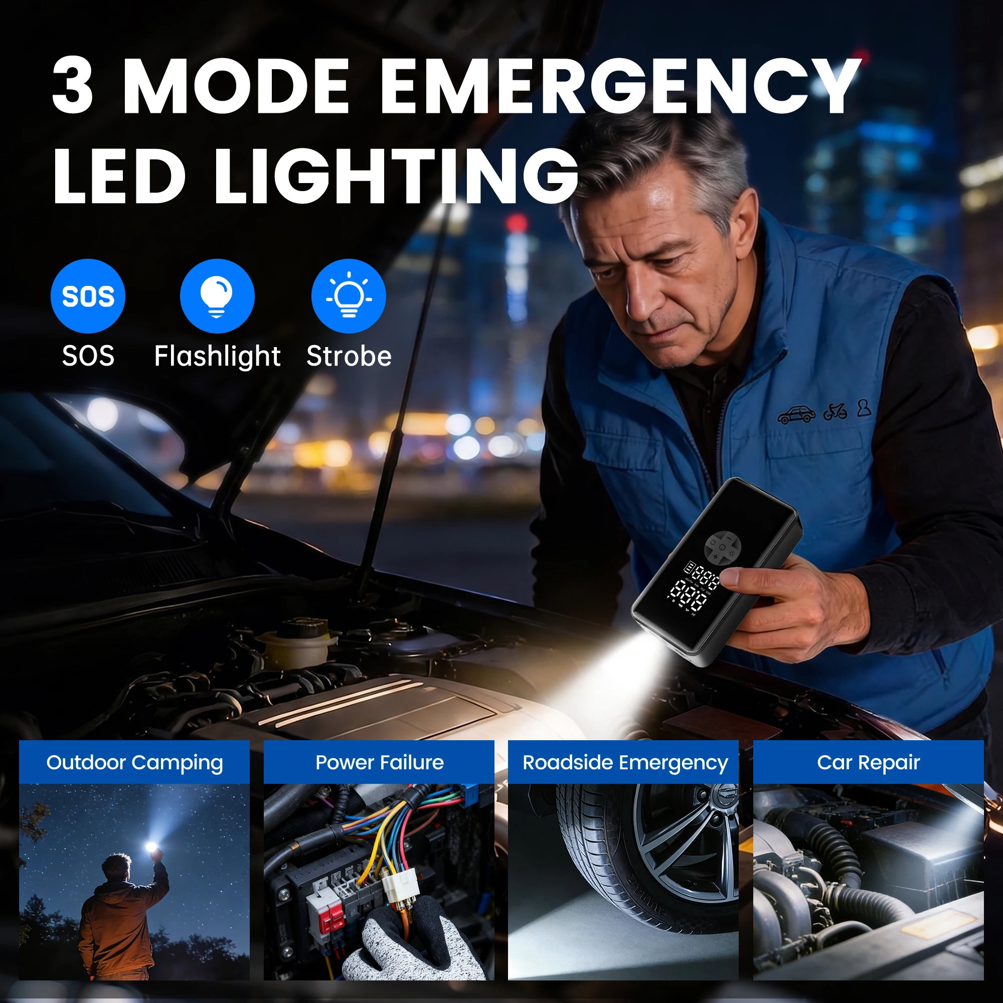 4000A Jump Starter with Tire Inflator, Portable Car Battery Booster with Smart Jumper Clamps for Up to 5.0L Gas 3.0L Diesel Engines, 12V Jump Box with Air Compressor, Digital Tire Pump Power Bank for Cars SUV view 7