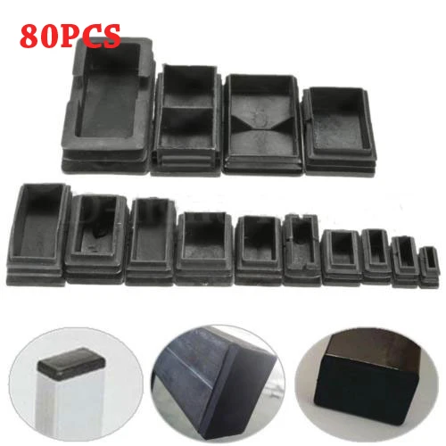 

80PCS Black Plastic Square Blanking End Cap Insert Tube Pipe Section Cover Furniture Chair Desk Caps