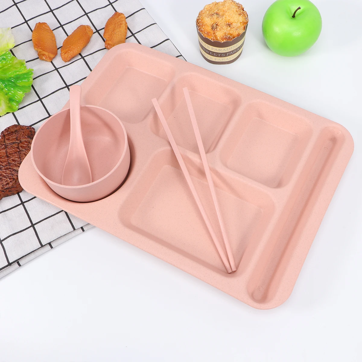 

Spoon Divided Plates with Bowl Natural Fiber Dinnerware Cutlery and Bowls Food Toddler