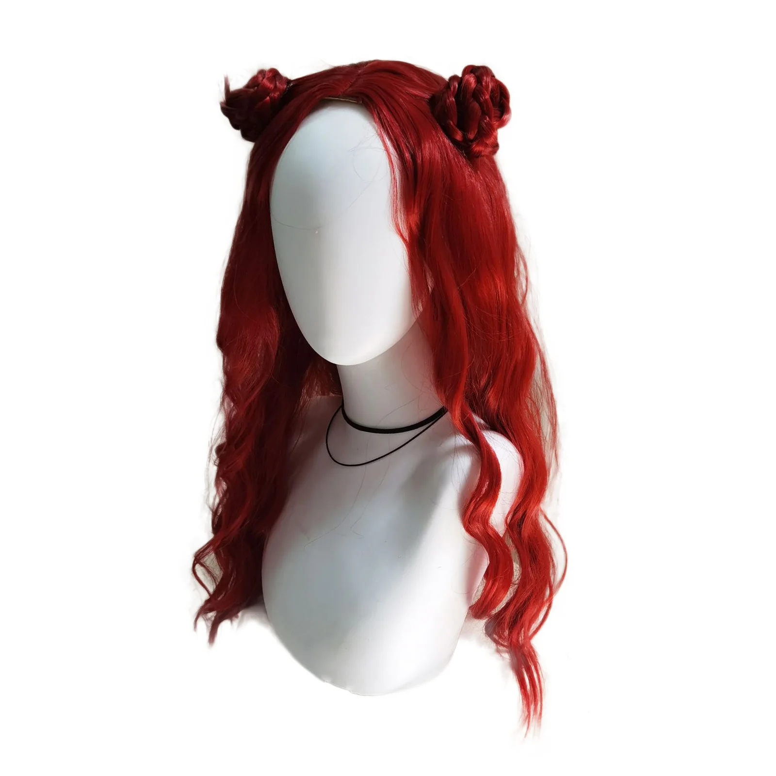 Long Curly Red Cosplay Wig with 2 Buns for Halloween Costume Synthetic wig
