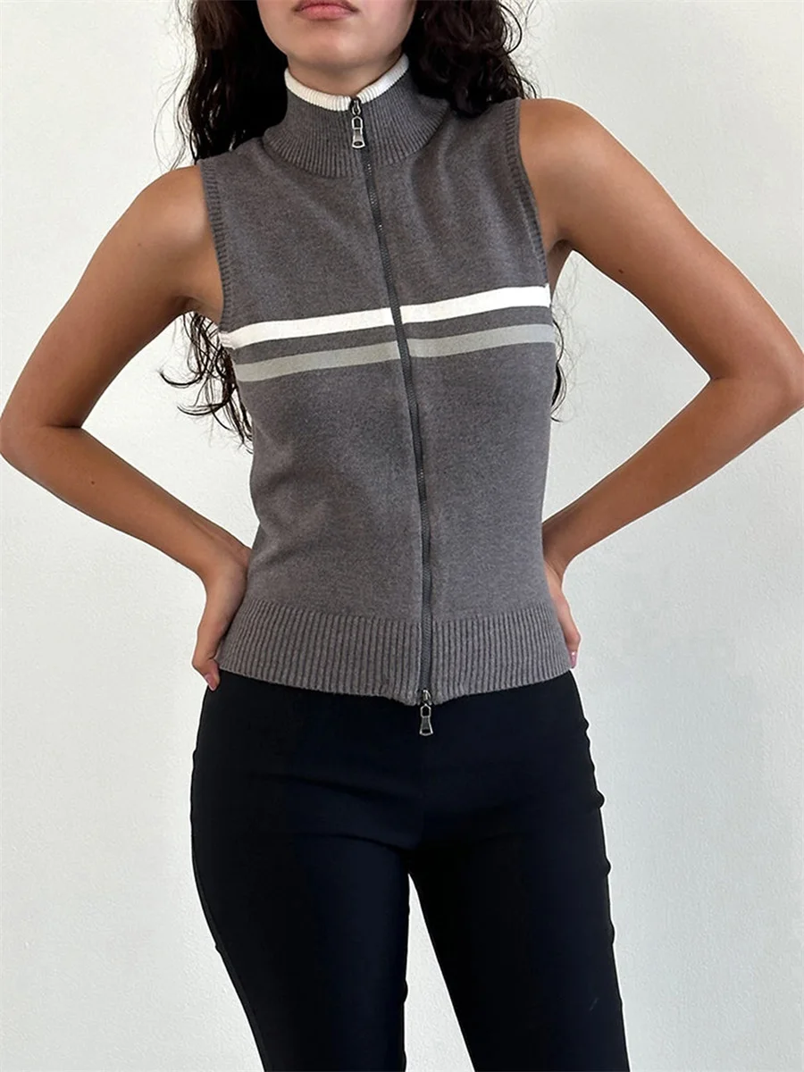 Gilet maglione lavorato a maglia a trecce da donna con scollo a V e dettaglio bottoni senza maniche casual autunno streetwear top alla moda